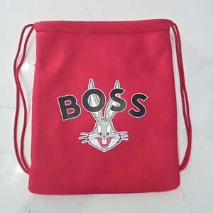 BOSS Red Drawstring Sling Bag with Cartoon Graphic